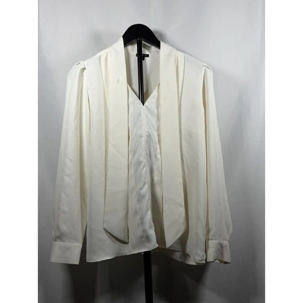 Ann Taylor Ivory Tie Neck Blouse Puff Sleeve Size Small